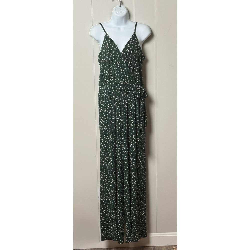 Kaileigh Women's Green Floral Surplice Wide Leg Jumpsuit Size Petite Medium